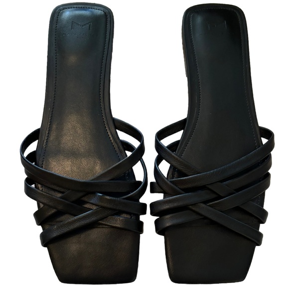 Marc Fisher Shoes - Marc Fisher LTD Varro Black Leather Slides Sandals Flats Size 10 Classic…